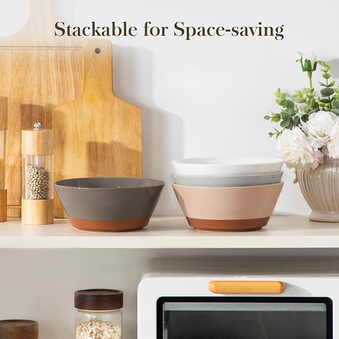 MALACASA Soup Bowls, Ceramic Salad Bowls Set of 4, 36oz Ceramic Bowls | Speckled Deep Bowls for Ramen, Cereal, Fruit and Pho, Microwave & Dishwasher Safe, Stackable, Multicolor, Series TARA