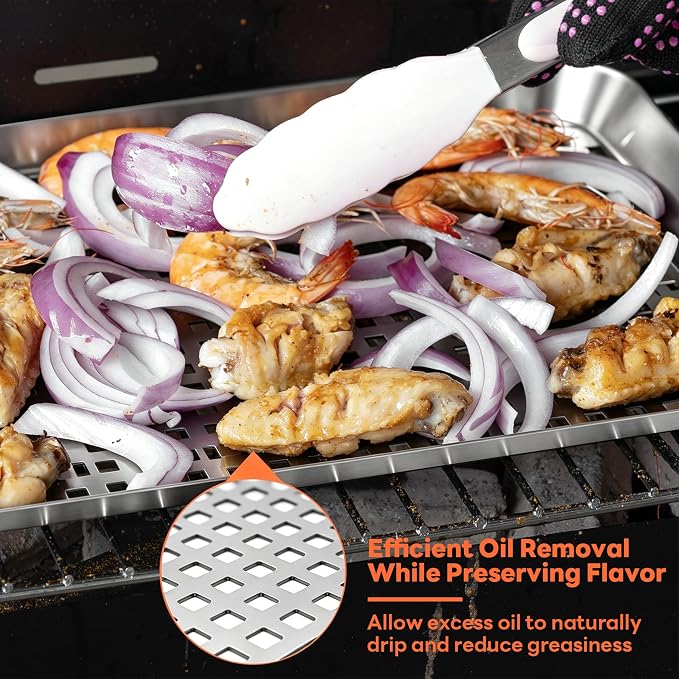 2PCS Grill pan, BBQ Grill Topper for Outdoor Grill with Hole, Stainless Steel, suitable for picnicking, camping, yard (2 pieces)
