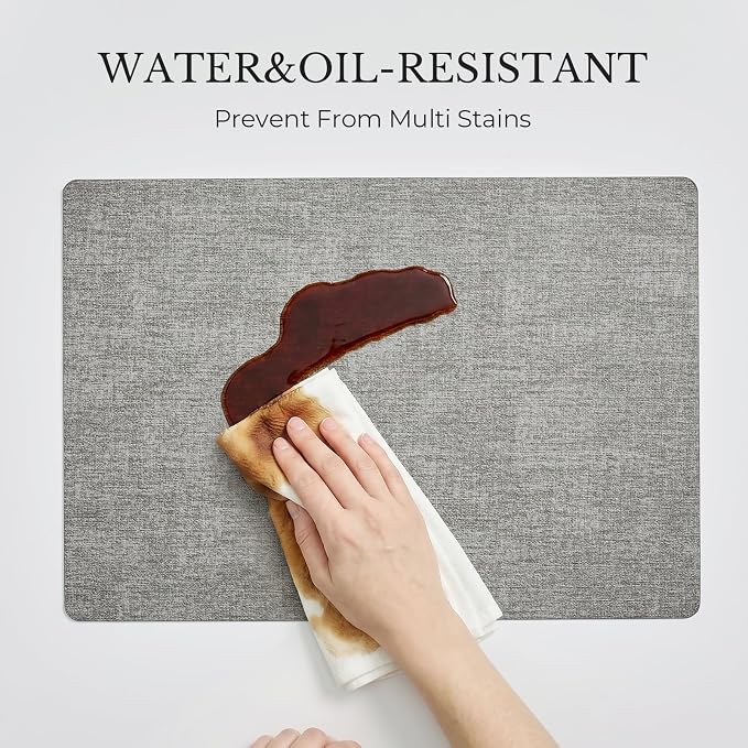 Romanstile Vinyl Placemats Set of 4, Reversible Faux Leather Heat Resistant Wipeable Table Mats, Waterproof Washable Non-Slip Table Placemats for Dining/Kitchen/Outdoor (Grey Light Grey, 12" x 17")