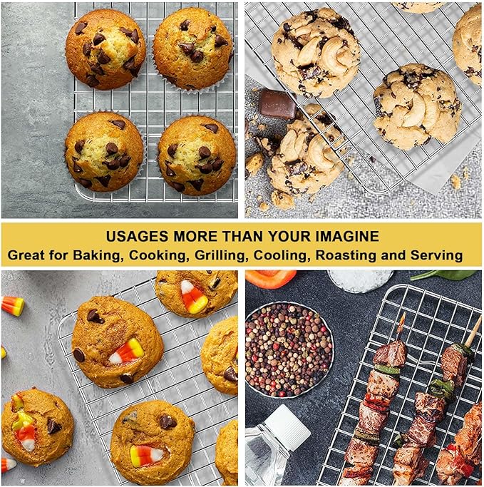 P&P CHEF 8.75 Inch Stainless Steel Cooling Baking Rack Set of 2 | Grid Cooking Racks for Griddle Roasting Grilling Warming, Good for Friends or Family, Oven & Dishwasher Safe, Heavy Duty