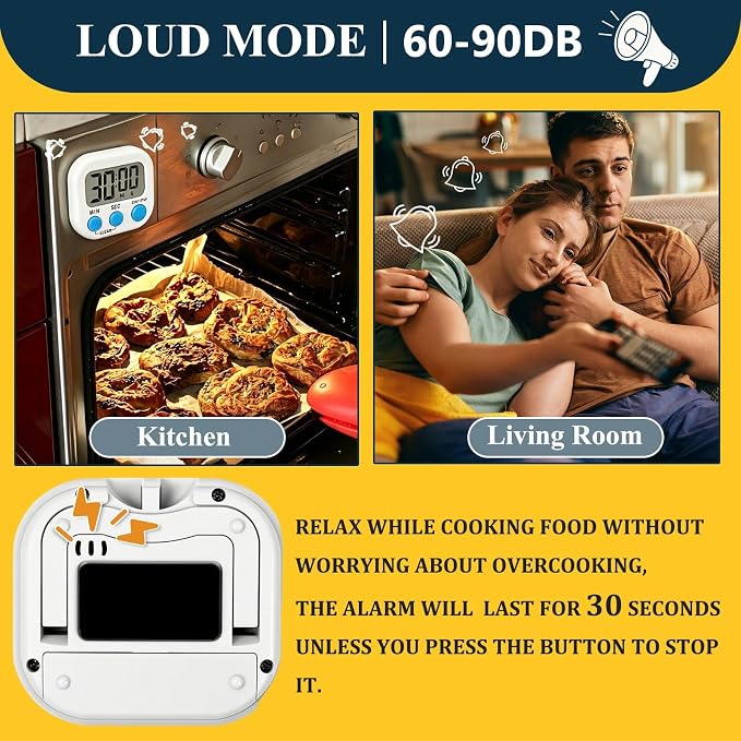 12 Pack Digital Kitchen Timers for Cooking, Loud Alarm Large LCD Display Magnetic Classroom Timers for Teachers Kids, Extensively Use in Classroom, Cooking, Meeting, Gym