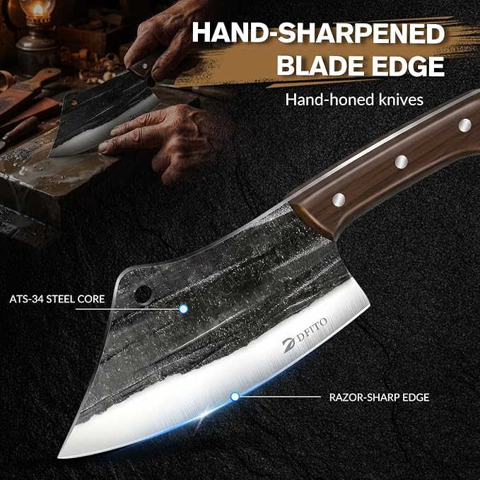 Butcher Knife Set, Sharp Kitchen Knife Set with Roll Bag Gift for Men | Hand Forged 14PCS Butcher Chef Knife Set with Bone Chopping Knives & Meat Cleaver Knife & Fillet Knives for Home, Camping BBQ