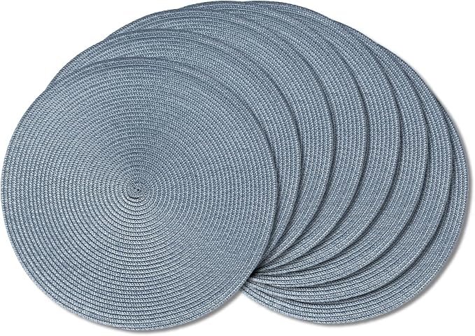 AHHFSMEI Round Placemats Set of 8 Heat Resistant Washable Non-Slip Woven Braided Table Mats for Dining Table Kitchen & Home Deco (Light Blue,8)