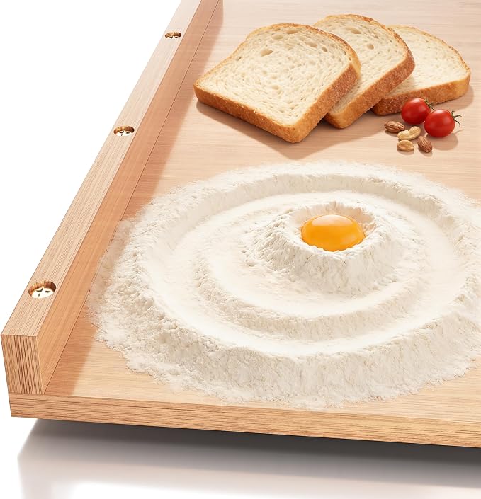 Wooden Pastry Board, Cutting Board with Counter Edge, Reversible Kneading Board for Rolling Dough Bread, Chopping Board with Lip 24X 15.8 in (bamboo D)