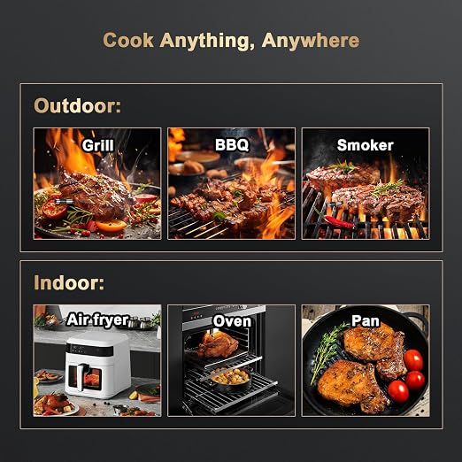 Wireless Meat Thermometer Digital - 800FT Bluetooth Food Thermometer for Cooking, NIST Certified Accuracy, Standalone Base Dual Probes for Grill BBQ Oven Smoker
