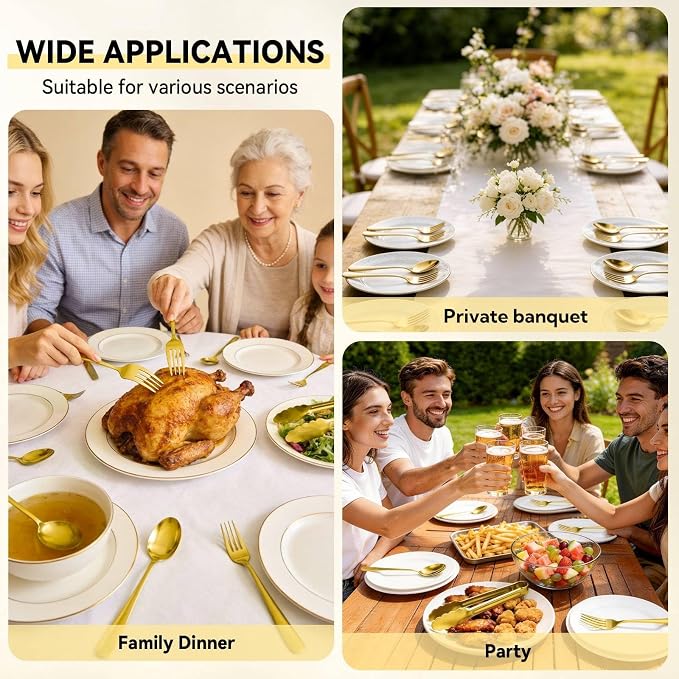 Artcochan 12 PCS Gold Serving Utensils, Stainless Steel Flatware Set Includes Large Serving Spoons, Slotted Spoons, Ladle, Forks, Tongs, Appetizers Tongs and Cake Server for Buffet Party Catering