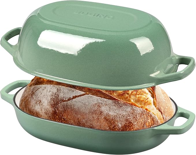 EDGING CASTING Enameled Cast Iron Oval Dutch Oven Pot with Lid, Dutch Oven for Sourdough Bread Baking, Bread Oven, Bread Dutch Oven, Oval Bread Pan, 7qt, Sage Green