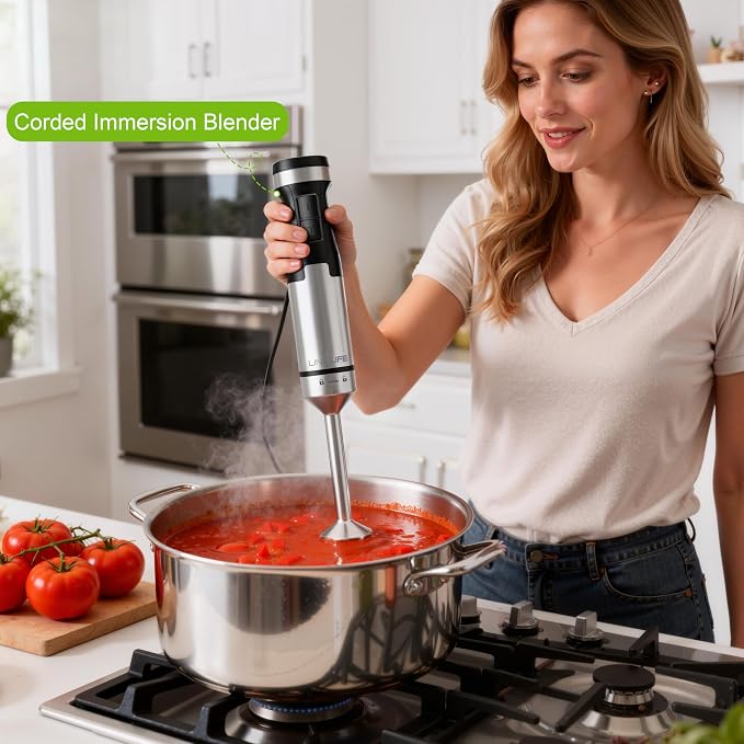 1200W Immersion Blender Handheld, 5-in-1 Variable Speed | Hand Blender Stick with Whisk Chopper Milk Frother Mixing Cup and Storage Rack for Kitchen Soup, Purees and Smoothies