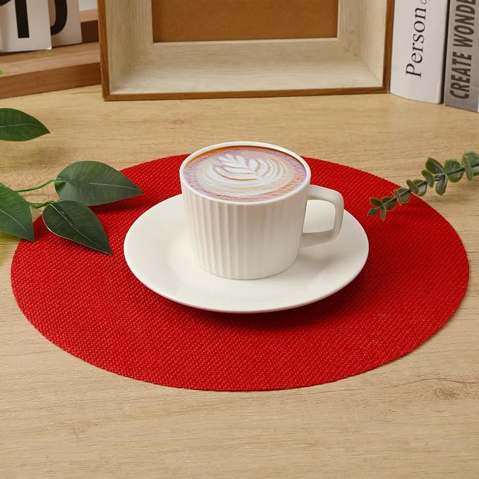12 Pcs Red Burlap Round Placemats, Christmas Table Mats | Jute Fiber Placemats, 11.8 Inch, Heat Resistant Non Slip, Holiday Weddings Birthday Party, Kitchen Dining Tables