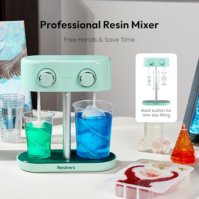 Resiners Dual-Head Resin Mixer, Airflow Pro Max Rechargeable Epoxy Mixer | Dual-Head Mixing, Rechargeable Battery and Stepless Speed Control for Smooth, Low-Bubble Resin and Paint Mixing