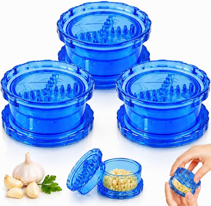 2PCS Clear Manual Garlic Twister and Ginger Mincer Tool, Manual Garlic Twister and Mincer, Garlic Crusher, Garlic Grinder, Compact Garlic Mincer Tool, Ginger, Herbs (Bule-3PCS)