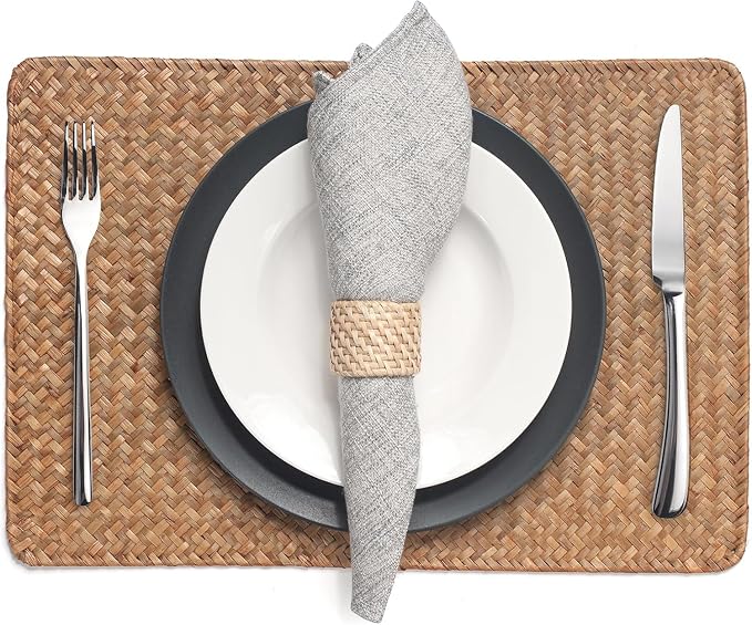 10 Pack Rectangular Woven Placemats, Rattan Wicker Table Mats, 17" x 12", Natural Seagrass Place Mats for Dining Table