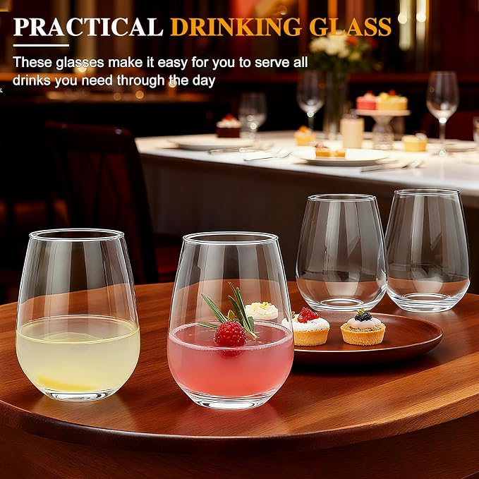 Stemless Wine Glasses Set of 12,16oz Crystal Red White Wine Glass
