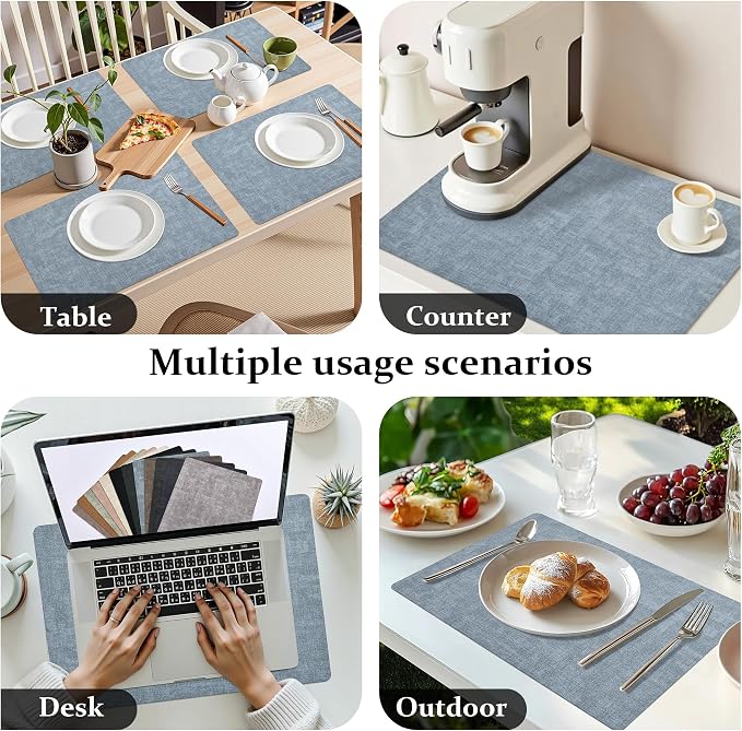 FROMHEART Faux Leather PU Placemats Set of 4 (Light Blue,11.8" x 17") | Waterproof,Heat/Oil Stain-Resistant Table Mat–Reversible,Non-Slip,Easy to Clean Place Mats for Kitchen,Dining,Indoor/Outdoor
