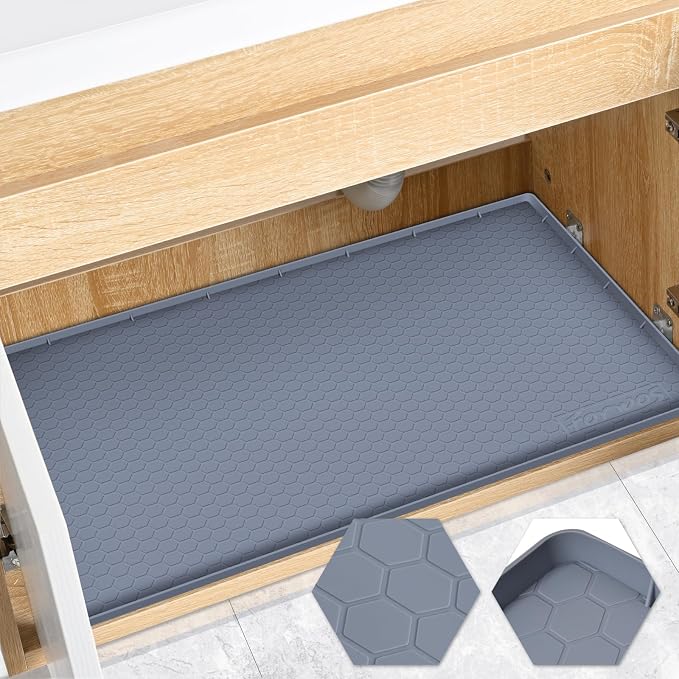 Silicone Under Sink Mat, 31"x22", Waterproof Cabinet Liner, Grey | Shelf Liner, Cabinet Protector, Home Organizer, for Kitchen, Bathroom, Multipurpose, Leak Proof, Easy Clean, Drip Tray, Clean