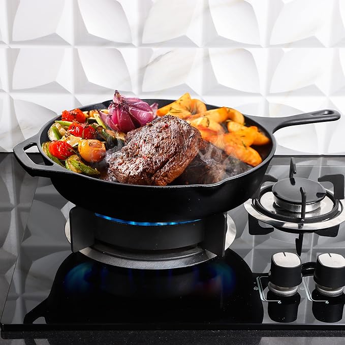 Utopia Kitchen Cast Iron Skillet 10.25 Inch Pre-Seasoned PFAS-Free Black | Chef Pan, Even Heat Distribution, Stovetop, Oven, Campfire and Grill Safe, Large Skillet, Indoor Outdoor Use