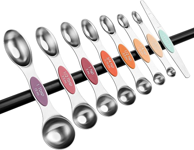 Spring Chef Stainless Steel 8 Magnetic Measuring Spoons Set, Desert Sunset | Dual Sided Metal Teaspoon & Tablespoon Measuring Spoons with Leveler for Dry & Liquid Ingredients, Fits in Kitchen Spice Jars