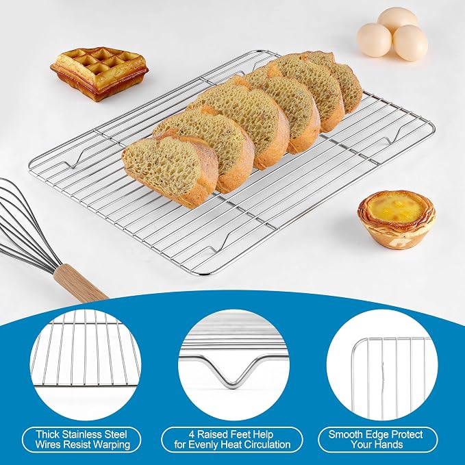 Herogo Baking Sheet with Wire Rack Set(1 Pans + 1 Racks), 16" x 12" x 1" Stainless Steel Jelly Roll Pan with Cooling Rack Set for Baking & Roasting, Non Toxic & Easy Clean