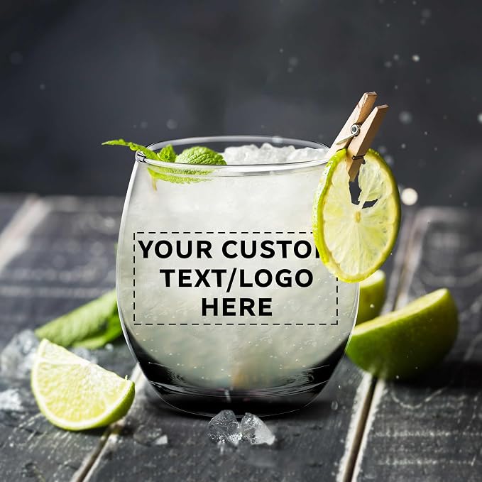 Custom Mikonos Stemless Wine Glasses 11.5 oz. Set of 10/50/100, Personalized Bulk Pack - Restaurant Glassware, Perfect for Red Wine, White Wine, Cocktails - Black