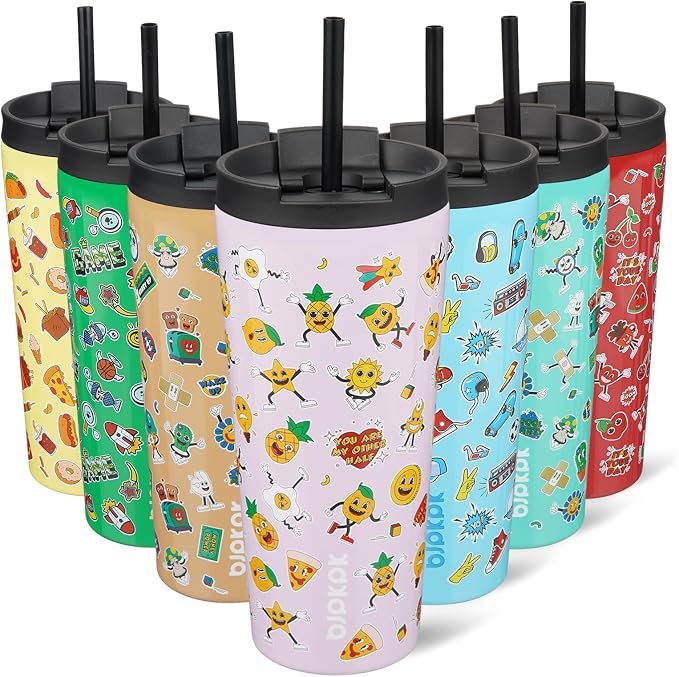 BJPKPK 22 oz Coffee Tumbler with Straw, Insulated Stainless Steel Cup | Double Wall Vacuum, Leak Proof Lid, Keeps Hot/Cold/Iced, BPA Free, Cupholder Friendly, Travel, Hawaii Fruits-Purple