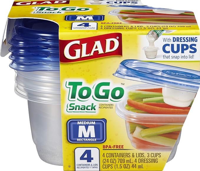 Glad GladWare To-Go Medium Rectangle Snack Containers, 24 Oz, 4 Count, 6-Pk | BPA-free plastic, tight seal, microwave and dishwasher safe, meal prep and lunches