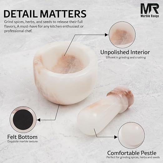 Marble Mortar and Pestle Set White Onyx 3" Inches Handmade Garlic Crusher & Grinder Bowl, Mini Mortar and Pestle for Kitchen - Herb Grinder Spice Grinder