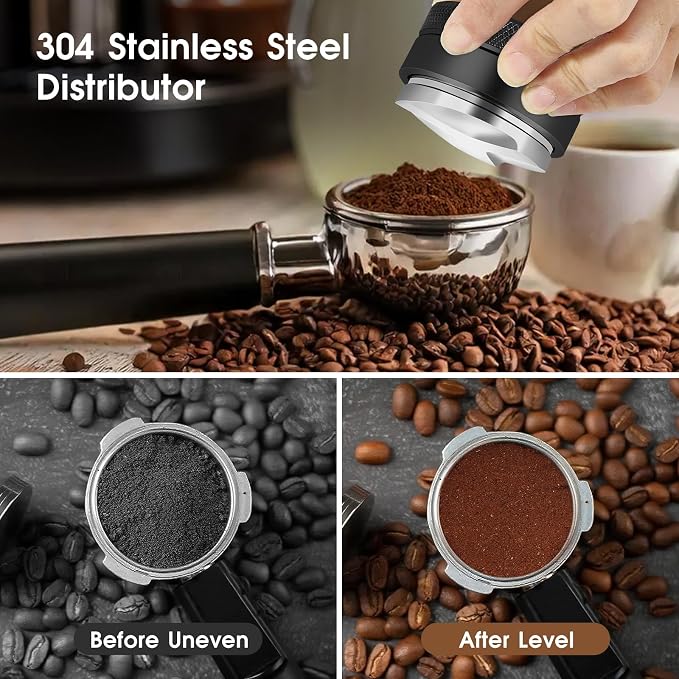 Reoszeank 58mm Espresso Accessories Kit, Distributor, Tamper, Dosing Funnel | Spring Loaded Calibrated Tamper, Espresso Distribution Tool and Leveler, fits 58 mm Espresso Machine and Portafilter