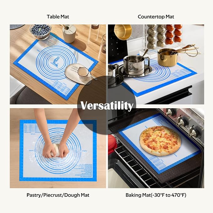 Nonstick Silicone Pastry Baking Mat Large with Measurements 16''By 20'' | For Silicone Baking Mat Counter Dough Rolling/Pie Crust Pad By Folksy Super Kitchen (16×20, Blue)