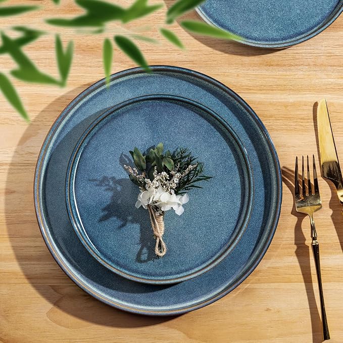 AmorArc Ceramic Dinnerware Sets for 8,24 Piece Plates and Bowls Sets Dishes | Stoneware Handmade Reactive Glaze Dishes Set | Highly Chip and Crack Resistant | Dishwasher & Microwave Safe