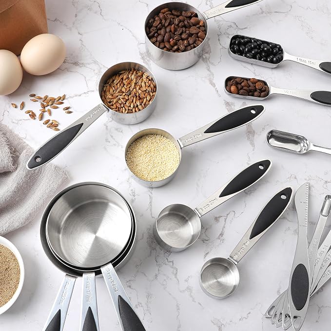 Measuring Cups and Spoons Set of 16 Magnetic Measuring Spoons Set | Stainless Steel Stackable Measuring Cups Magnetic Measuring Spoons with 1 Leveler for Dry and Liquid Ingredients