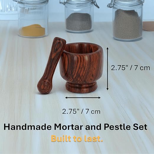Handmade Mortar and Pestle Set Small - 2.75 Inch Granadillo Wood Pilon, Grinding Bowl - Arte Xico Handmade