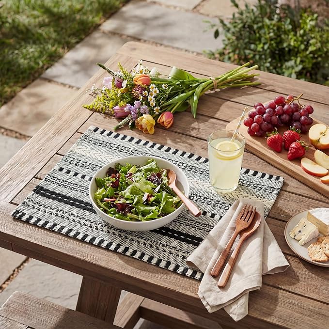 Artoid Mode Black Farmhouse Woven Braided Stripe Placemats Set of 4,12x18 Inch Seasonal Holiday Table Mats Party Kitchen Dining Decoration