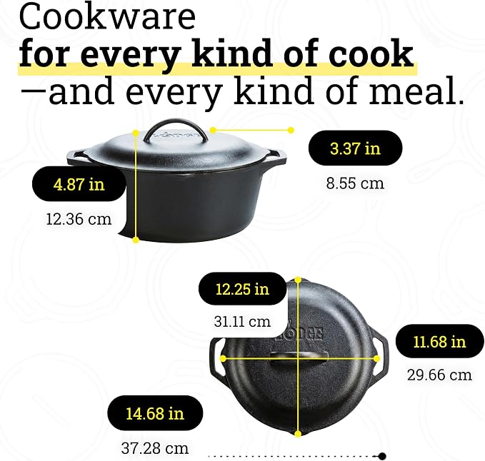 Lodge Cast Iron Dutch Oven 7 Quart - Loop Handle Cooking Vessel - Even Heat Retention - Oven-Safe, Versatile Pot