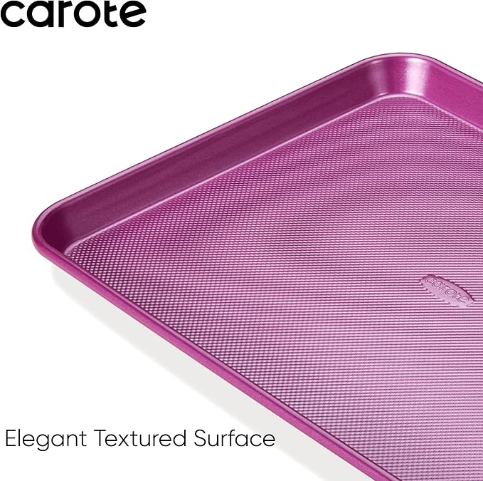 CAROTE 3-Piece Baking Sheet, Nonstick Cookie Sheets, Royal Violet | 13, 15 & 17-Inch, Carbon Steel Baking Pans Set, Easy-Release, Oven Safe Up to 446°F, Even Heating, PFAS-Free, Space-Saving