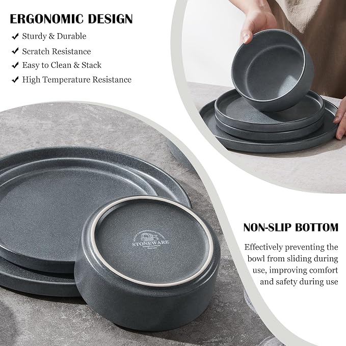 E-far Dinnerware Sets for 4, 12-Piece Reactive Glaze Plates and Bowls Sets | Plates and Bowls Sets, Kitchen Ceramic Dishes Dining Ware, Chip and Scratch Resistant, Microwave & Dishwasher Safe