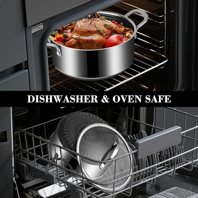 Hybrid Nonstick 5.2 QT Stock Pot with Tempered Glass Lid, Stay-Cool Handles, Dishwasher & Oven-Safe Up to 500°F, Non-toxic PFOA Free Induction Ready, Compatible with All Cooktops