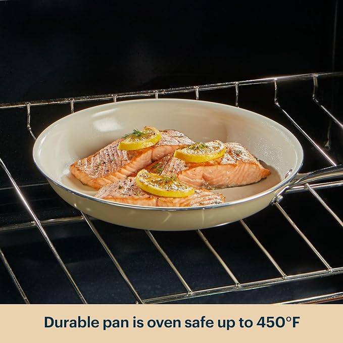 Pyrex 2-Piece Ceramic Cookware Grill & Fry Pan Set, Stainless Steel Handles | Healthy nonstick ceramic coating, induction compatible stainless steel, PFAS Lead Cadmium BPA Free
