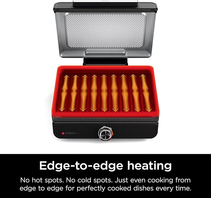 Ninja GR100 Sizzle Smokeless Indoor Grill with Nonstick Grill Plate, Dishwasher-Safe Removable Mesh Lid, 500F Max Heat, Even Edge-to-Edge Cooking, Black (Renewed)