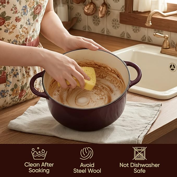 Vintage Style 4.5 Quart Dutch Oven Pot with Lid, Non Stick Enameled Cast Iron Dutch Oven for Bread Baking, Heavy-Duty, Oven Safe Ceramic Cookware Up to 500°F for Baking, Braising, Stews, Roasting, Fig