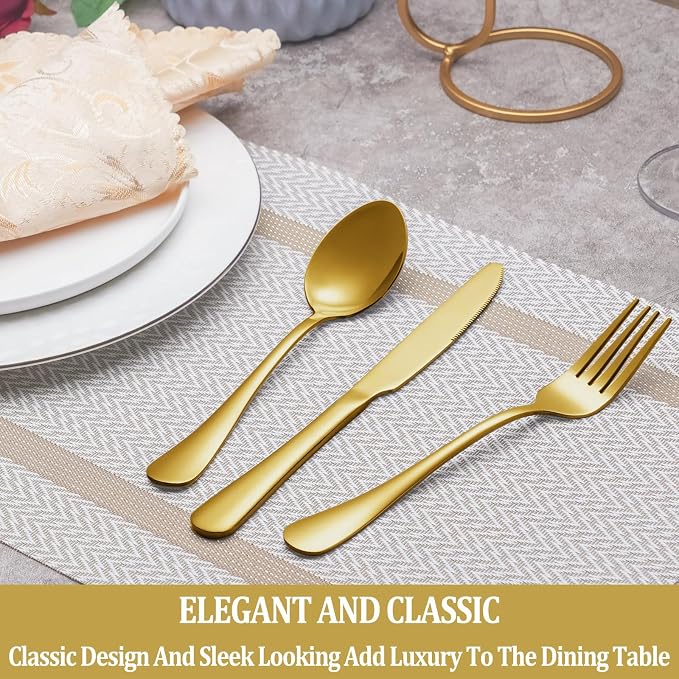 60 Pcs Gold Silverware Set Service for 12, Premium Stainless Steel Flatware Set, Cutlery Utensil Set, Durable Home Kitchen Eating Tableware Set, Include Fork Knife Spoon Set, Dishwasher Safe