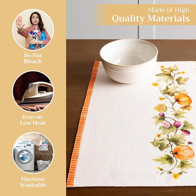 Maison d' Hermine Placemats Set of 4 Reusable 100% Cotton (13"x19") | Cloth Place Mats Washable Table Mats for Kitchen Dining Hotel Home Thanksgiving Christmas - Pumpkin Garden - Cloudy Cream