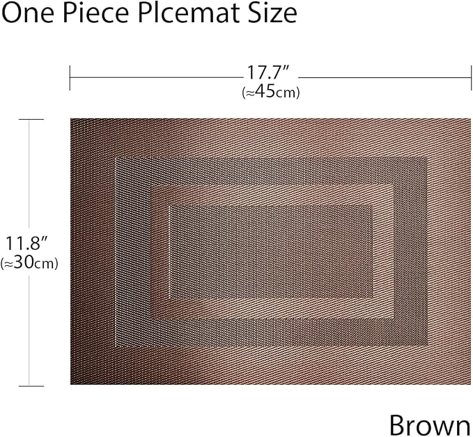 PPIGCHCY Placemats Set of 8 Washable Durable Place Mats Vinyl Heat Resistant Non-Slip Table Mats Indoor Outdoor (18 x 12 inches, Coffee Brown)