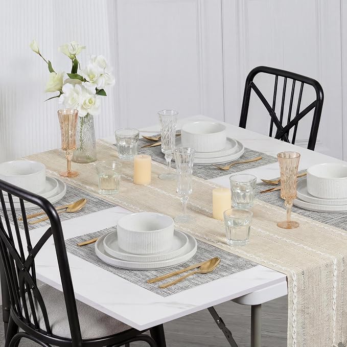 E-far Stoneware Dinnerware Sets for 2, 6-Piece Plates and Bowls Sets, White | Plate Set for 2, Chip & Scratch Resistant Ribbed Dish Set for Home Restaurant, Microwave & Dishwasher Safe, Speckled White