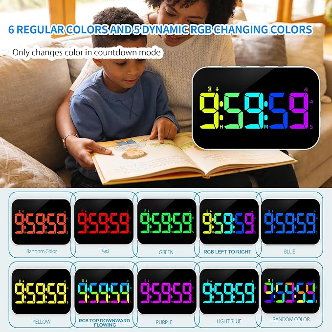 Digital Timer for Classroom, Pomodoro & Kitchen, Rechargeable Magnetic Countdown Timer with Large LED Display, Loud Alarm, 3 Volume Levels, Vibration Mode & 3 Brightness Settings