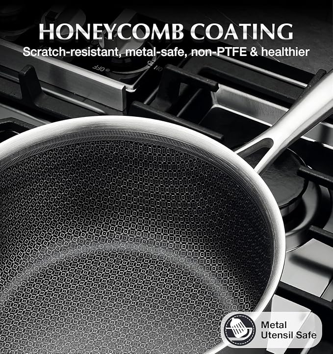 KOCH SYSTEME CS Hybrid Nonstick Stainless Steel Sauce Pan with Steamer Insert, 18/10 Steel 2QT Sauce Pan with Lid, Triple Stainless Steel Pot with Honeycomb Interior, Induction Compatible & Oven Safe