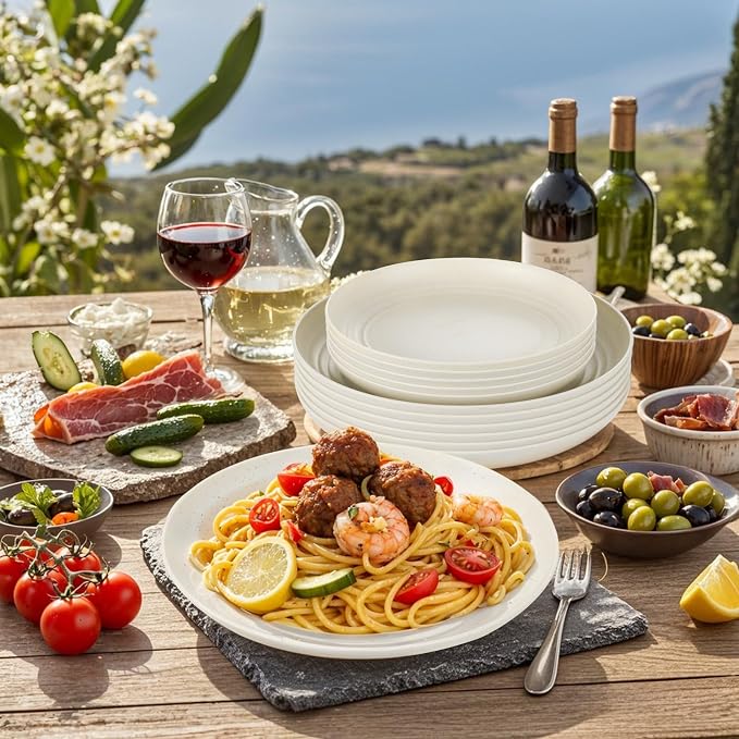 24-Piece Beige Wheat Straw Dinnerware Set Unbreakable Plates | Shatterproof lightweight wheatstraw dishes for RV camping college dorm picnic toddler and everyday family kitchen dining use