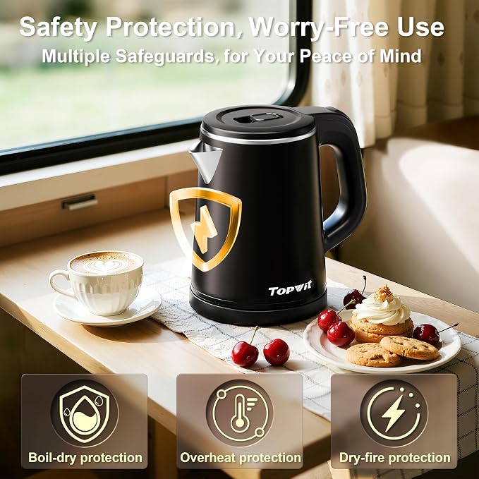 TOPWIT 0.8L Small Electric Kettle, Portable Travel Kettle, Stainless Steel | 800W Fast Boiling, Auto Shut-Off & Boil-Dry Protection, Tea Kettle for Home, Office, Business Trip, Hotel, Dorm