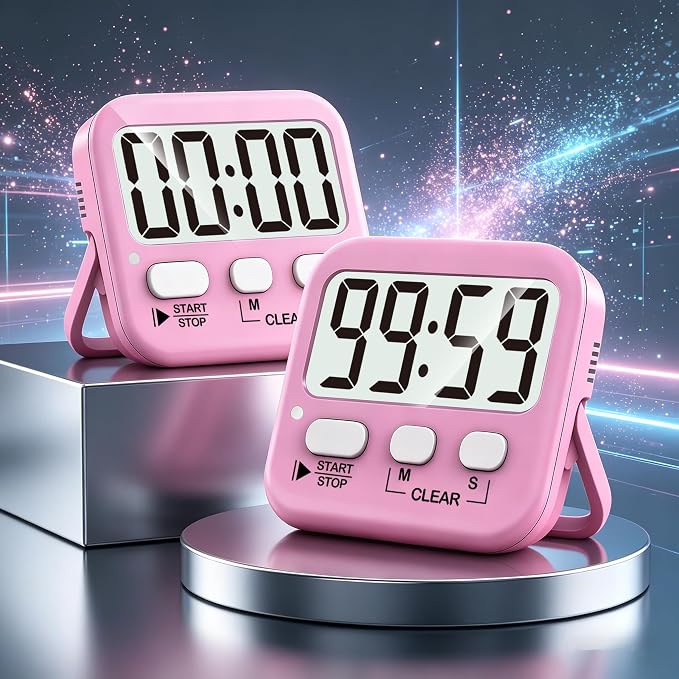 2 Pack Digital Timer for Kids Classroom Kitchen Timers for Cooking | w/ Battery, Easy to View, Alarm, Mute Mode, Count Down/Up, Magnetic, Kickstand, Hanging, Classroom Timer for Teacher Supplies