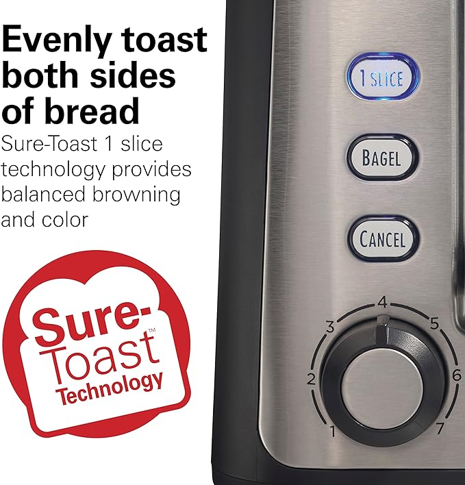 Hamilton Beach Gourmet 2 Slice Slot Toaster with Extra Long & Wide Slots,Sure-Toast Technology,Shade Selector with 7 Browning Levels,Bagel Setting,Matte Black and Stainless Steel (22996),(Pack of 2)