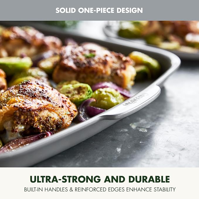 GreenPan Premiere Ovenware Healthy Ceramic Nonstick 18" x 13" Half Rectangular Baking Pan, PFAS-Free, Warp-Free Bakeware, Durable Quick Heating, Oven & Broiler Safe to 600F, Dishwasher Safe, Gray